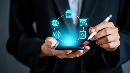 Business process management digital icons on smartphone technology