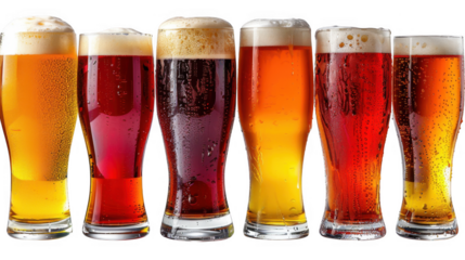 Lager, Pilsner, Pale, Bock, Porter Beer ale PNG set bundle, transparent isolated background. Alcoholic beverage In a shaker glass, craft bar menu bitter drink, colorful vibrant refreshing pint.