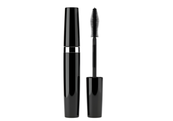 Sleek Black Mascara Tube and Brush Isolated.