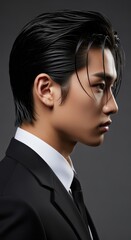 Stylish Asian Man in Profile Modern Elegance and Sharp Suit