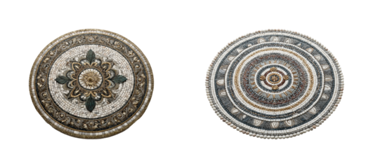 Artistic mosaic patterns gallery exhibition decorative top view PNG set, cut out, isolated on transparent background