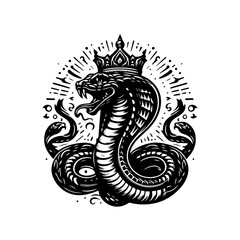 Fototapeta premium Illustration of a cobra snake wearing a crown isolated on white background
