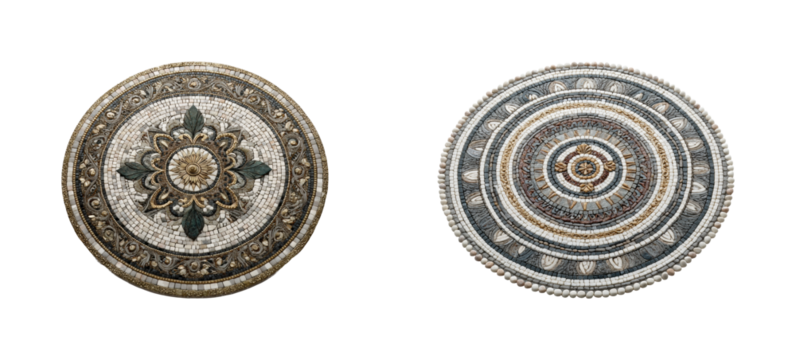 Artistic mosaic patterns gallery exhibition decorative top view PNG set, cut out, isolated on transparent background