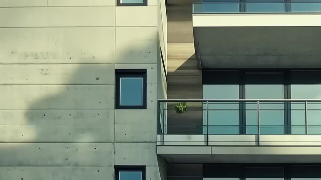 Contemporary Concrete Building Facade with Balconies in Morning Light Architecture