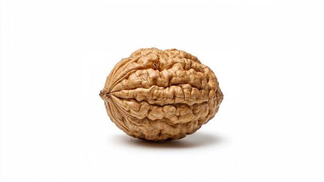 Isolated walnut pieces on a clean white surface