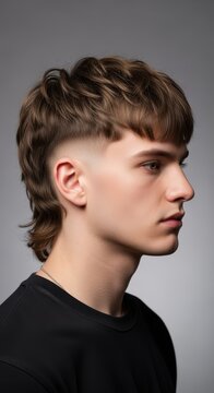 Contemporary Mullet Haircut Concept Profile of a Young Man with a Stylish Modern Hairstyle