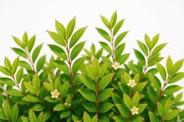 Bright green bush leaves accented with red margins and sharp tips