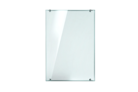 Blank glass panel with rounded corners isolated on transparent background