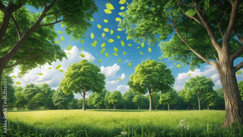 Poster leaf and green tree design for background pattern