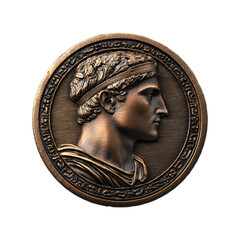 Ancient Roman Coin With Emperor Profile. Historical Numismatic Artifact. Isolated On Transparent Background