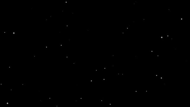 Twinkling blinking stars in sky with glimmer shine, Abstract background. star glow fields flying in galaxy space star burst light. Dark blue starry in the night sky,
