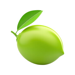 Green Lemon With Leaf. Freshness And Citrus Fruit Concept. Isolated On Transparent Background