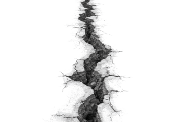 Cracked concrete wall with exposed rebar isolated on transparent background