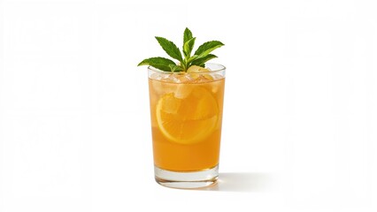 Orange Mojito Drink. Close-up on White Background.