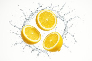 Lemon segments creating a splash effect against a white backdrop
