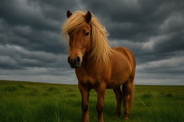 Stunning equine scene under a gloomy overcast sky