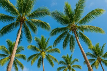 Looking skyward at the lush coconut trees