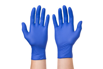 Pair of blue nitrile gloves on transparent background isolated on transparent background