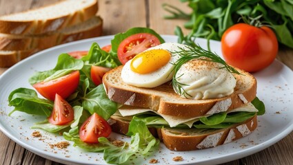 Traditional French-style breakfast plate with krok madame and side salad