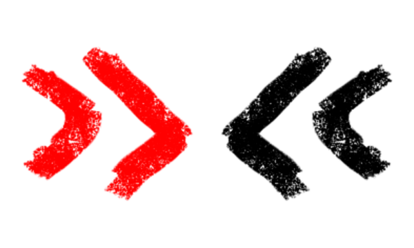 Black and red hand-drawn rewind and fast forward buttons png. Rough marker doodle isolated on transparent background. Ideal for video, audio, and web interface design.