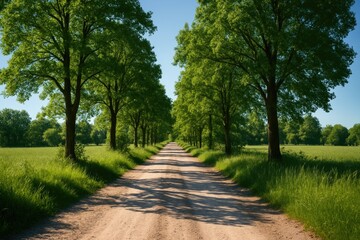 Obraz premium Tree Shadows Cast Over a Rural Dirt Track