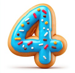 Donut Number Four - Blue Icing and Sprinkles