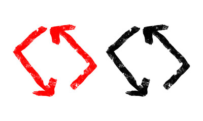 Red and black hand-drawn opposite arrows png. Scribble marker style isolated on a transparent background. Excellent for charts, data, and presentation design.