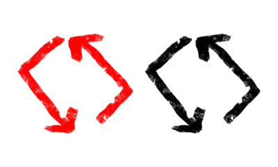 Red and black hand-drawn opposite arrows png. Scribble marker style isolated on a transparent background. Excellent for charts, data, and presentation design.