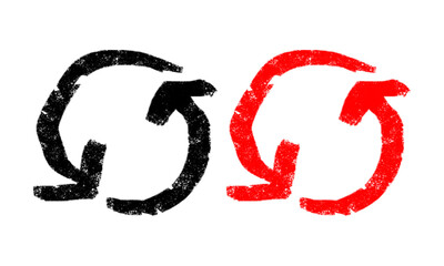 Hand-drawn black and red refresh arrows png. Circular doodle isolated on transparent background....