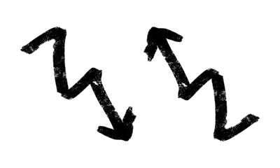 Black hand-drawn zigzag arrows png. Scribble marker style doodle isolated on a transparent background. Excellent for charts, data, and presentation design.