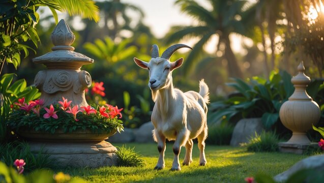 A male goat poised for a definite result