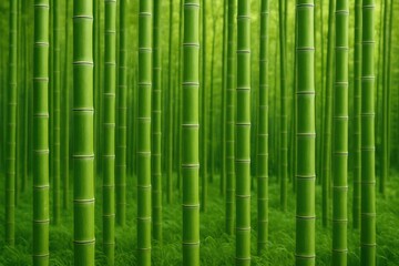 Fototapeta premium Dense Bamboo Jungle with Vibrant Green Foliage