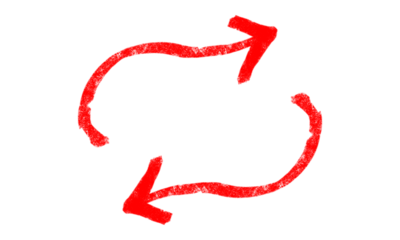 Hand-drawn red arrows PNG. Circular sketch marker arrows indicating rotation or refresh, isolated on a transparent background. Ideal for infographics, navigation, direction, and creative graphic desig