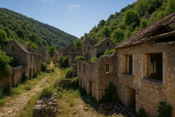 Fototapeta premium Eerie ghost town nestled on an island's landscape