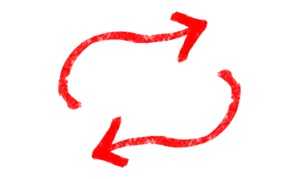 Hand-drawn red arrows PNG. Circular sketch marker arrows indicating rotation or refresh, isolated on a transparent background. Ideal for infographics, navigation, direction, and creative graphic desig