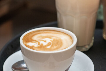 Close-up of aromatic coffee in small cups ready to enjoy at an Italian café