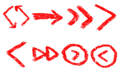 Hand-drawn red arrows PNG. Sketch marker arrows set with circles, loops, and directional signs isolated on transparent background. Ideal for infographic, presentation, and creative design.