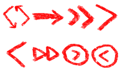 Hand-drawn red arrows PNG. Sketch marker arrows set with circles, loops, and directional signs isolated on transparent background. Ideal for infographic, presentation, and creative design.