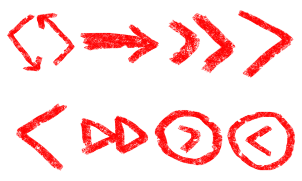 Hand-drawn red arrows PNG. Sketch marker arrows set with circles, loops, and directional signs isolated on transparent background. Ideal for infographic, presentation, and creative design.