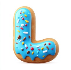 Donut Letter L, Blue Glazed Donut Font, 3D Render