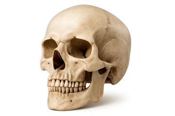 Obraz premium Isolated human skull on a white backdrop featuring a clipping path