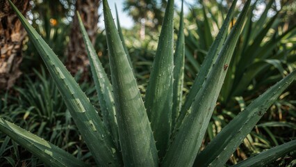 Fototapeta premium Macro shot of lush aloe plant leaves