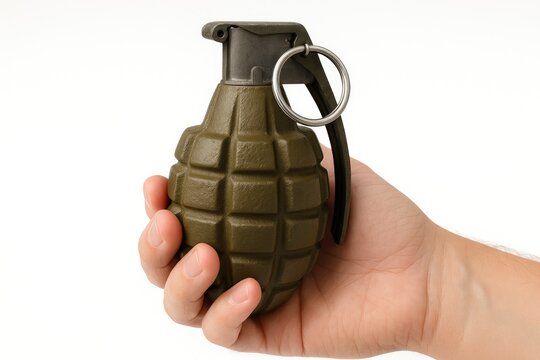 Single hand grenade shown on a white surface