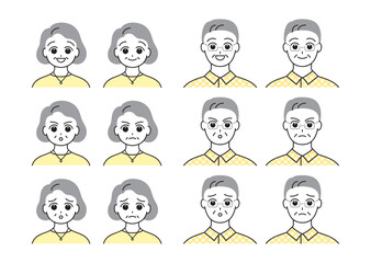 いろいろな表情のシニア男女イラストセット