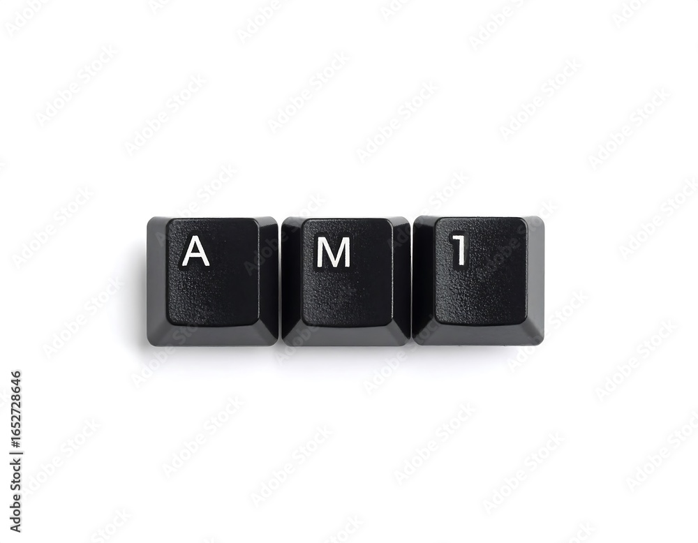 Poster keyboard keycaps with alphabetic and numeric symbols on isolated white space photography