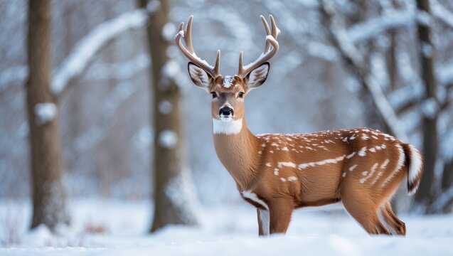 Single white-tailed deer in a winter landscape - Powered by Adobe
