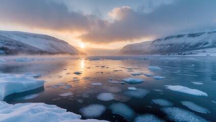 Frozen waters of a northern lake during wintertime
