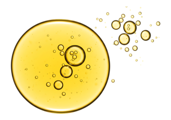 Yellow liquid with bubbles isolated on transparent background