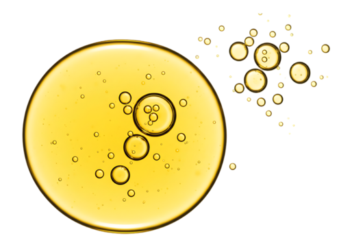 Yellow liquid with bubbles isolated on transparent background