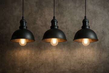 Obraz premium Pendant lamps with industrial design on rugged wall surface